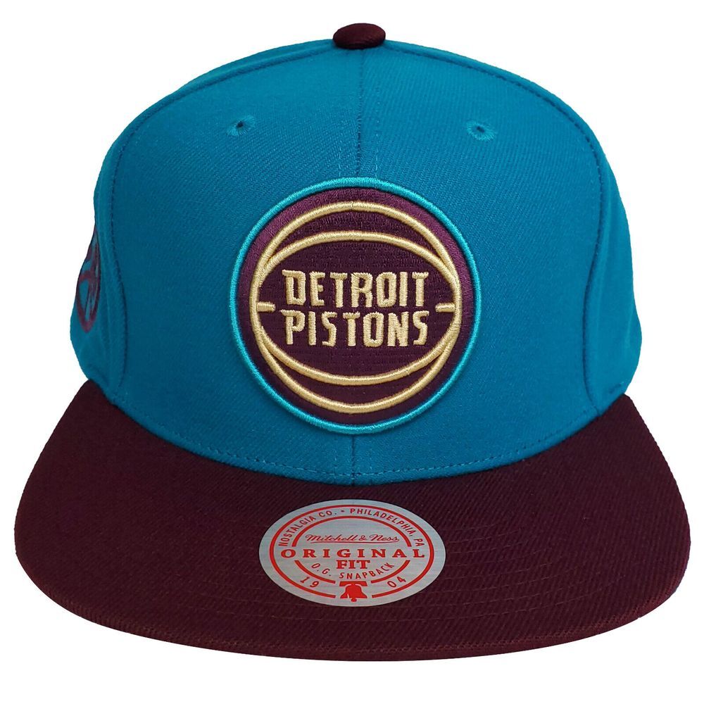 Detroit Pistons‎ Mitchell & Ness NBA Snapback Hat Cap 3D Logo Teal Maroon NWT